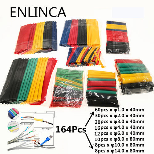 164pcs Set Polyolefin Shrinking Assorted Heat Shrink Tube Wire Cable Insulated Sleeving Tubing Set